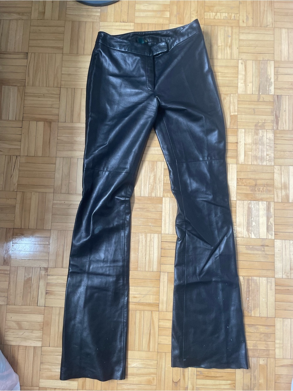 Danier vintage black leather flare pants.